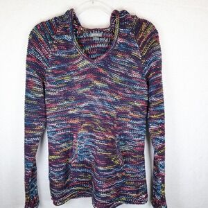 Eddie‎ Bauer Womens Multi Color Knit Hoodie Sweater Size M V Neck Pullover